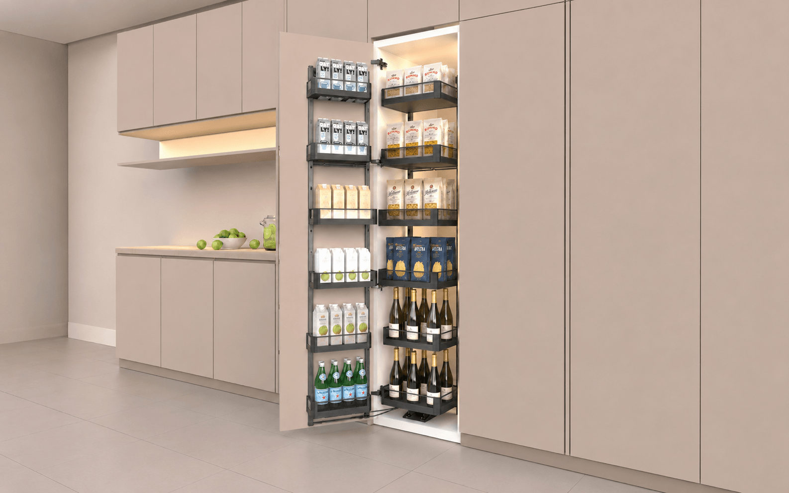 6 Layers Glass Tall Pantry Unit Basket