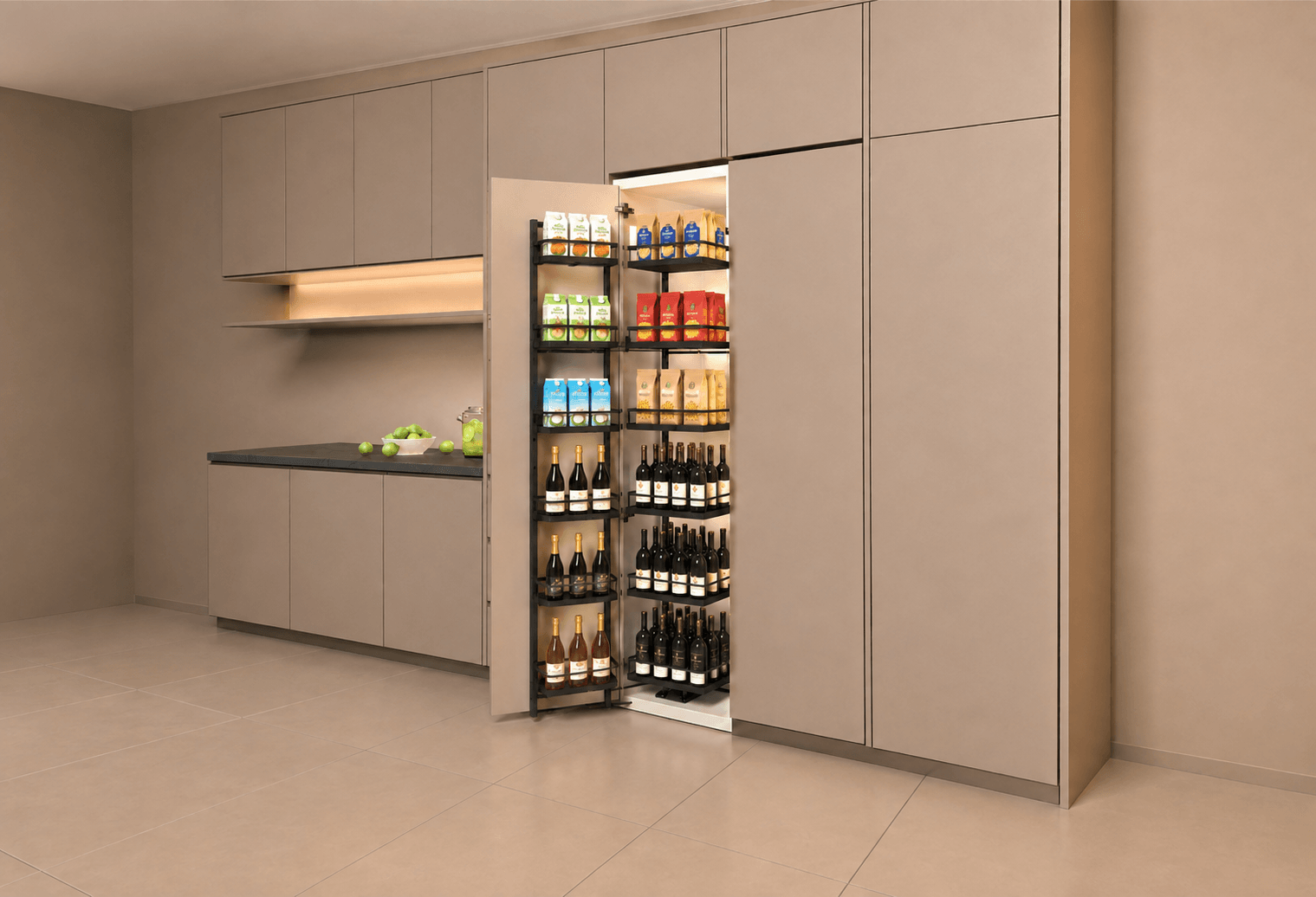Wooden Tall Cabinet Pull Out Pantry