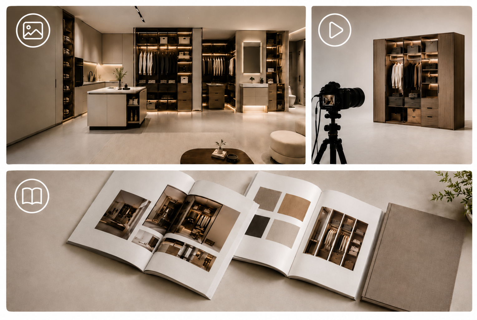Product marketing materials showcasing professional product images, promotional videos, and catalogs for sales channel use
