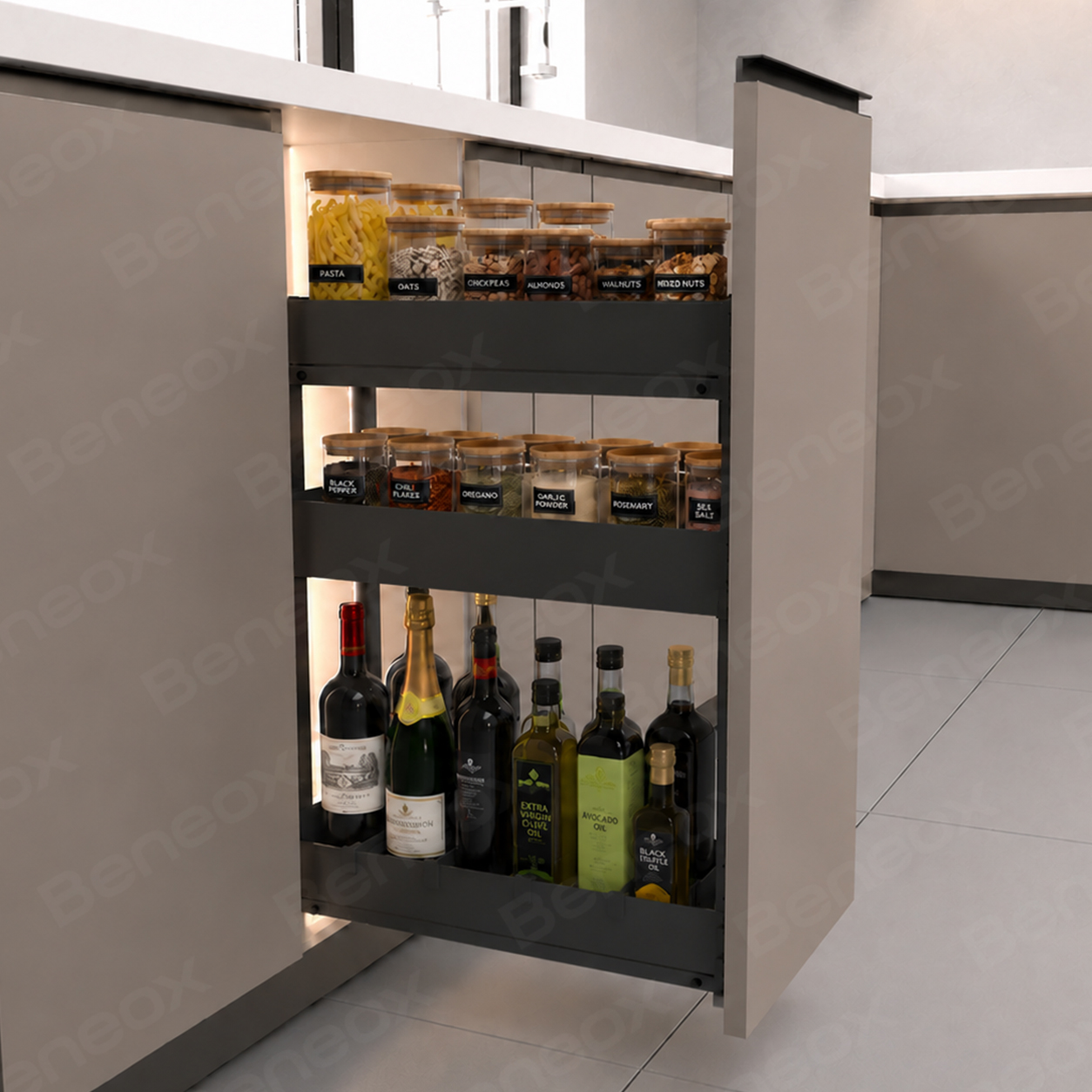 3 Layers 300mm Metal Black Sliding Basket