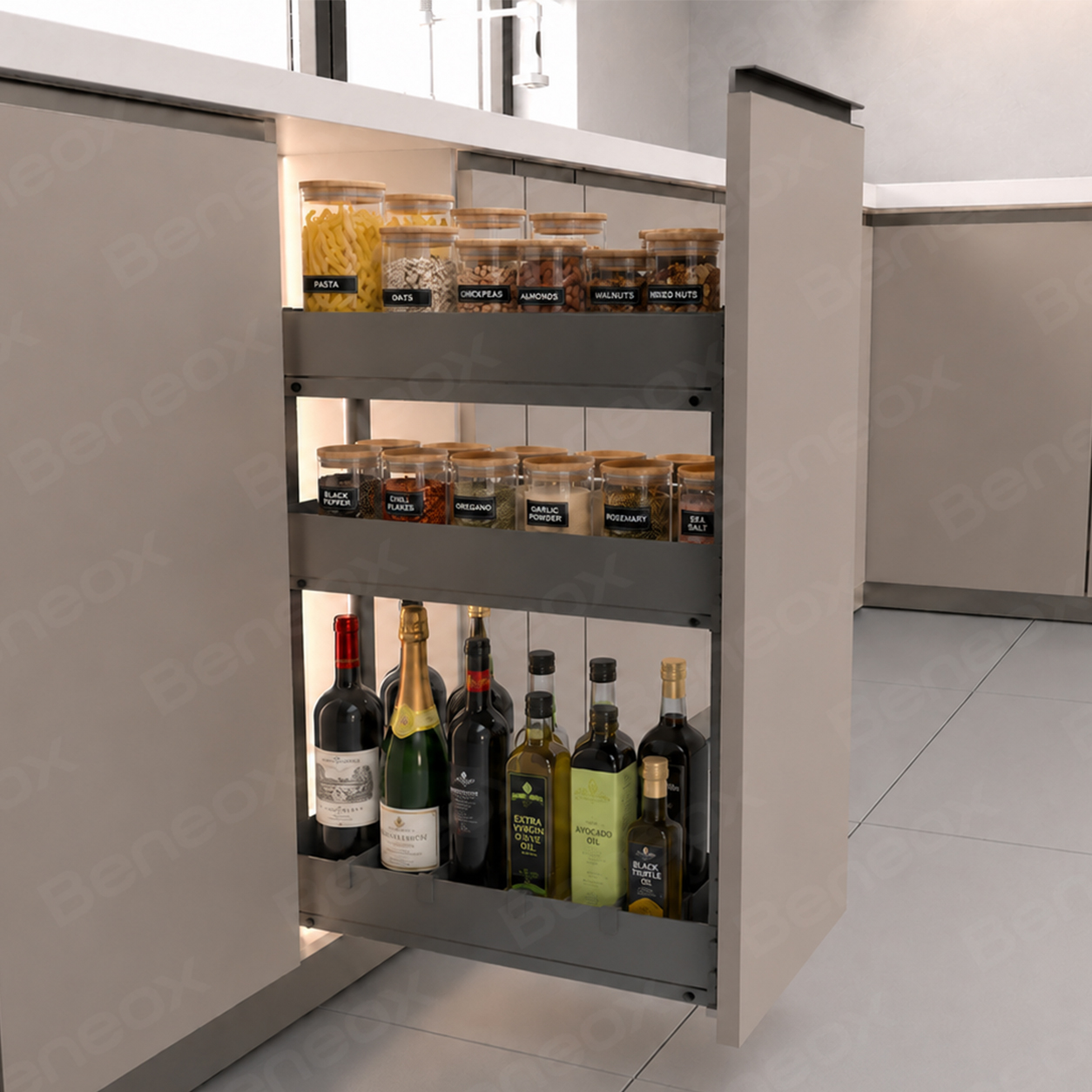 3 Layers 300mm Metal Grey Sliding Basket
