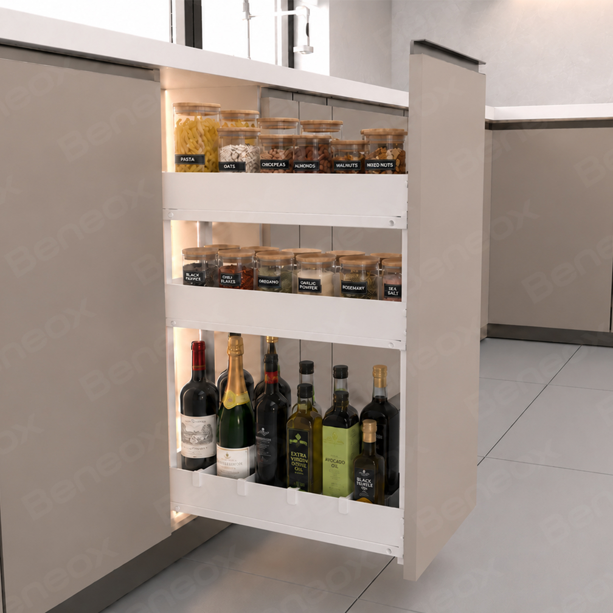 3 Layers 300mm Metal White Sliding Basket