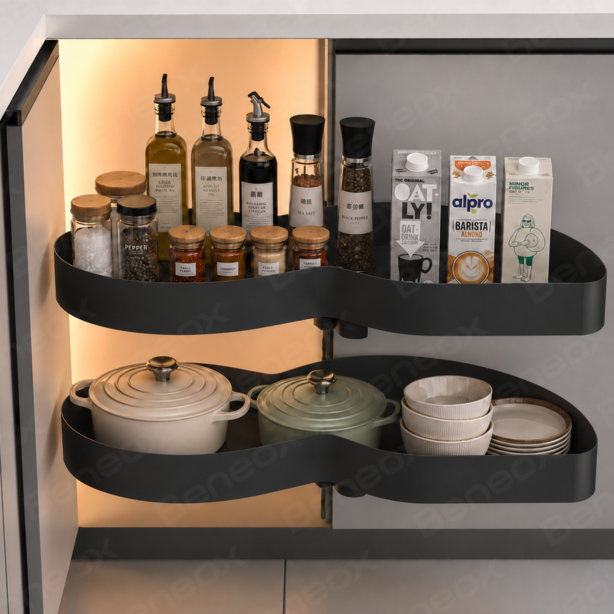 XH-03-004-627 Full Open 2 Tiers Swing Tray Black