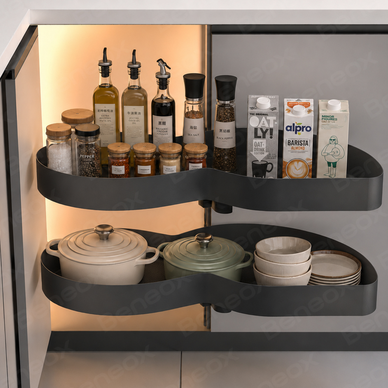 XH-03-004-627 Full Open 2 Tiers Swing Tray Grey