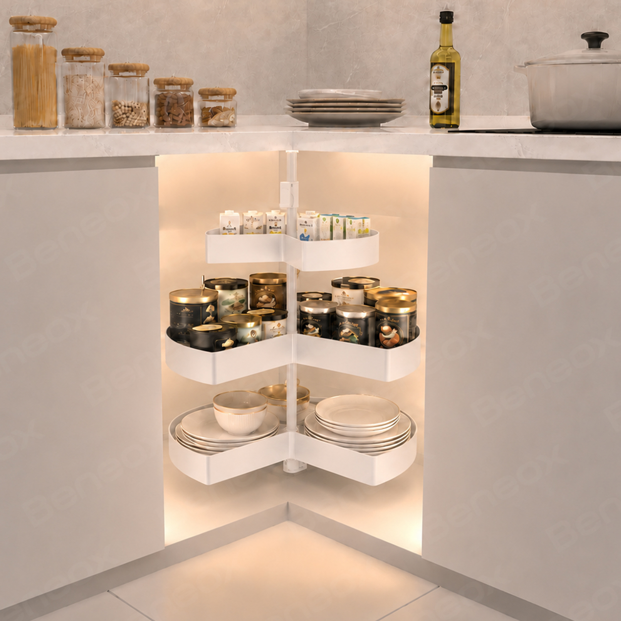 3 Layers Metal White Lazy Susan Basket