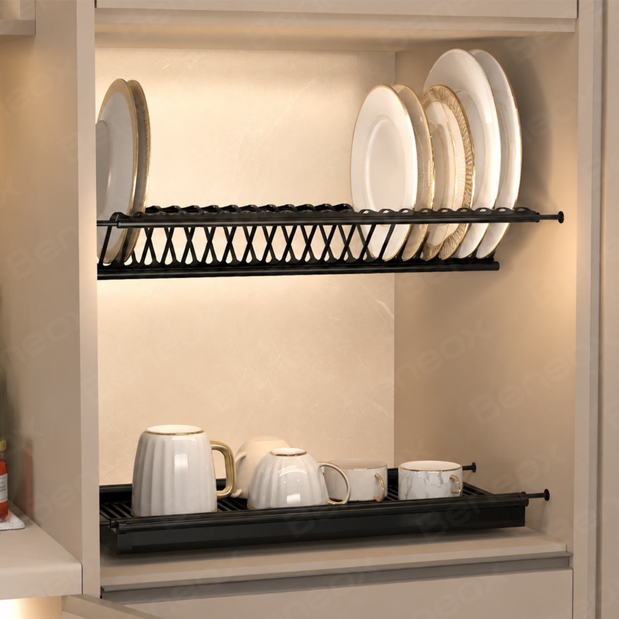 2 Tiers Black Stainless Steel Dish Rack