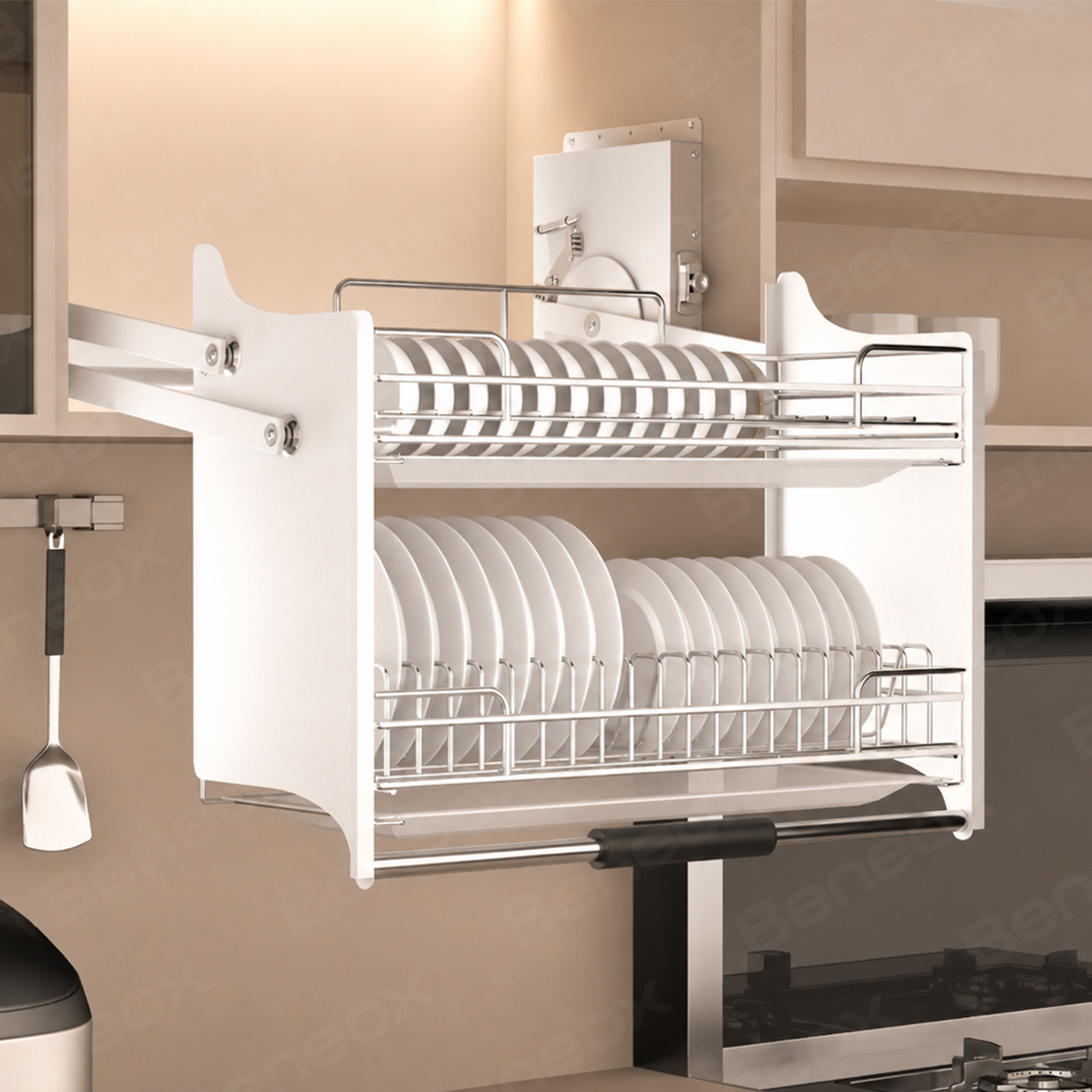 Round Wire White Pull Down Basket
